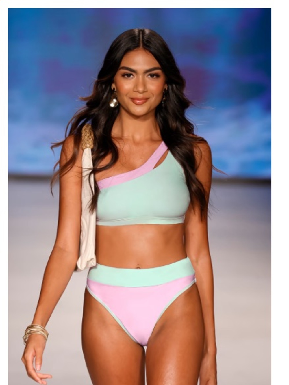 Cupshe Mint Green & Pastel Pink One-Shoulder High-Waist Bikini - XL